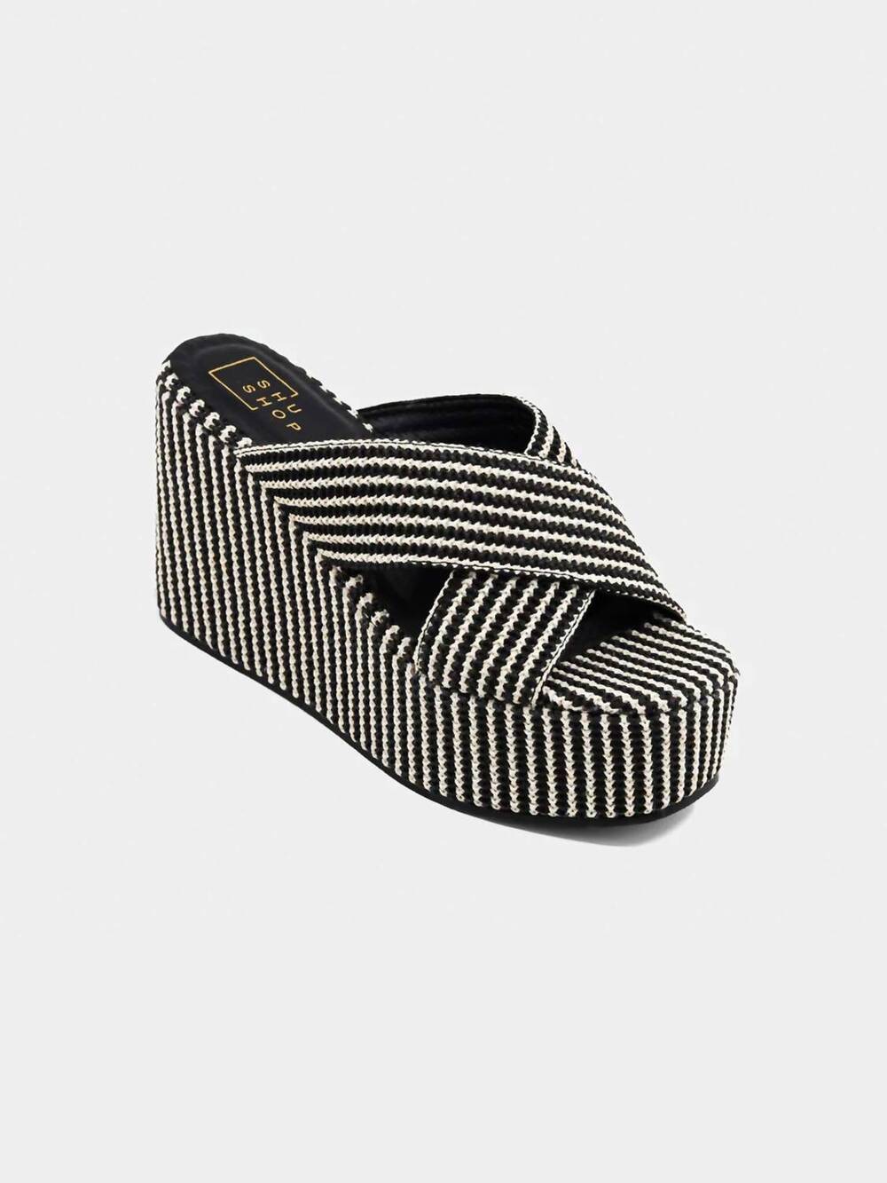 NEW SHU SHOP women's ludovica woven platform wedge sandal in black